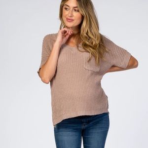 Mauve Pocket Front Short Sleeve Maternity Sweater